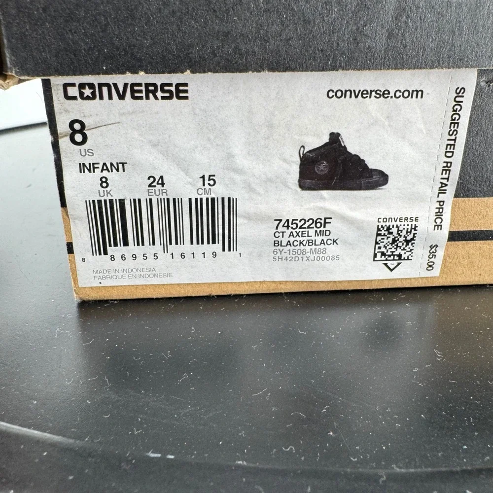 Converse Chuck Taylor All Star Axel Mid Black Infant Shoes 745226F Size 8 Infant